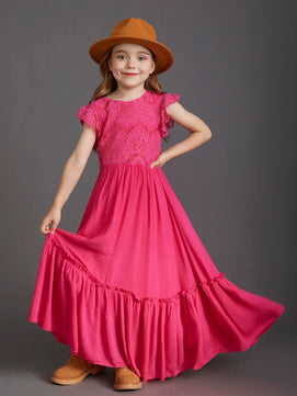 Kid Girl's O-Neck Polyester Sleeveless Solid Pattern Elegant Dress