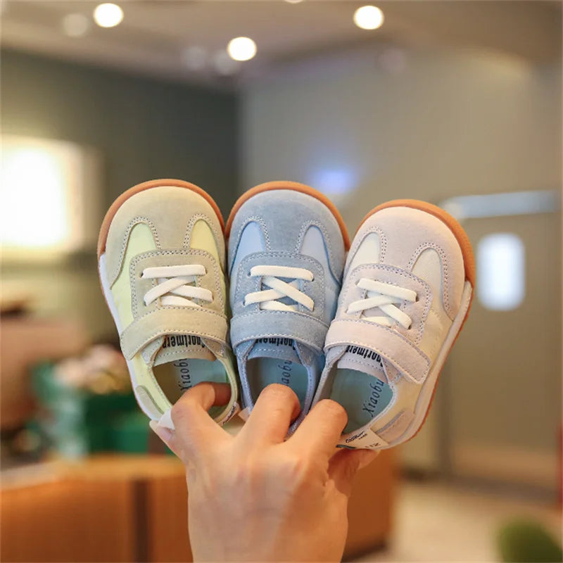 Kid's Leather Round Toe  Hook Loop Breathable Non-Slip Shoes