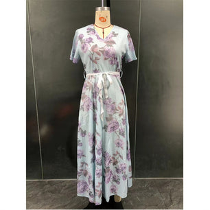 Women's Arabian V-Neck Polyester Full Sleeve Floral Pattern Dresses