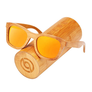 Men's Bamboo Frame Polaroid Lens Square Shaped UV400 Sunglasses