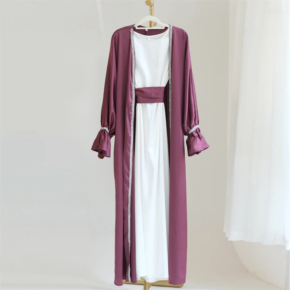 Women's Arabian O-Neck Polyester Full Sleeve Solid Open Abaya