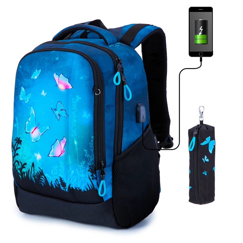 Kid's Nylon Multifunctional Zipper Closure Printed School Backpack