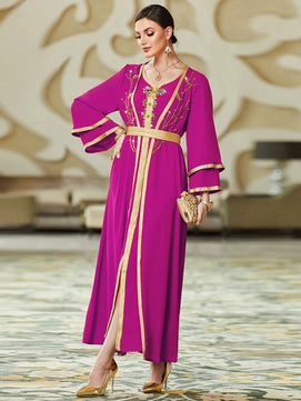 Women's Arabian Polyester Full Sleeves Embroidery Casual Dress