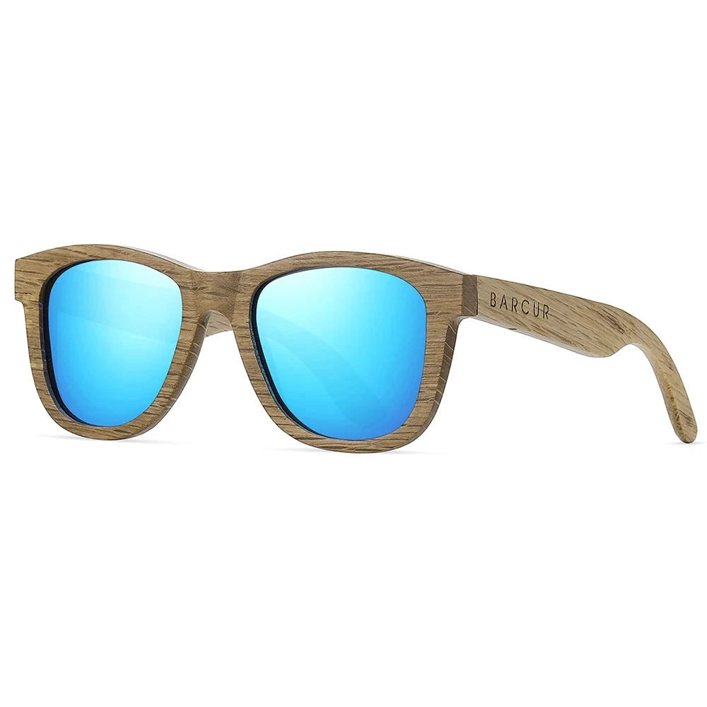 Women's Wooden Frame Polaroid Lens Square Shaped Sunglasses