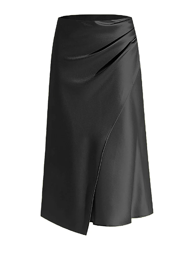 Women's Acetate High Waist Solid Pattern Casual Wear Maxi Skirts