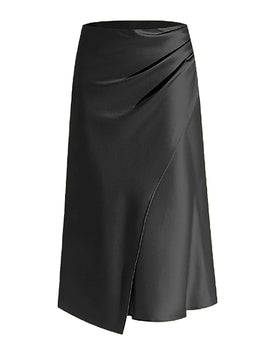 Women's Acetate Elastic Waist Solid Pattern Casual Wear Skirt