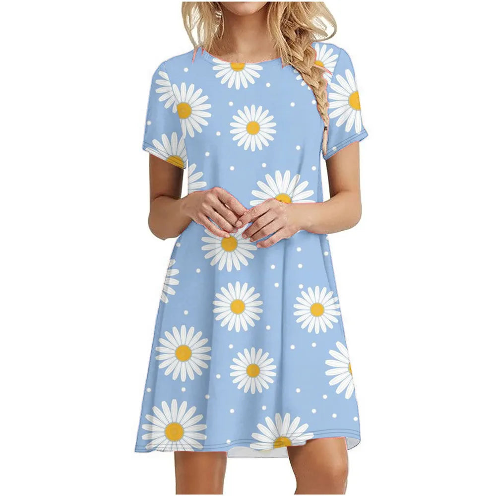 Women's Polyester Short Sleeves Floral Pattern Mini Casual Dress