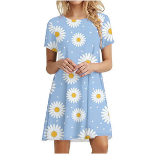 Women's Polyester Short Sleeves Floral Pattern Mini Casual Dress