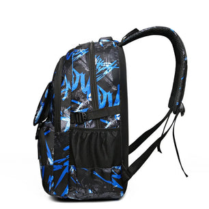 Kid's Boy Oxford Zipper Closure Printed Waterproof School Backpack