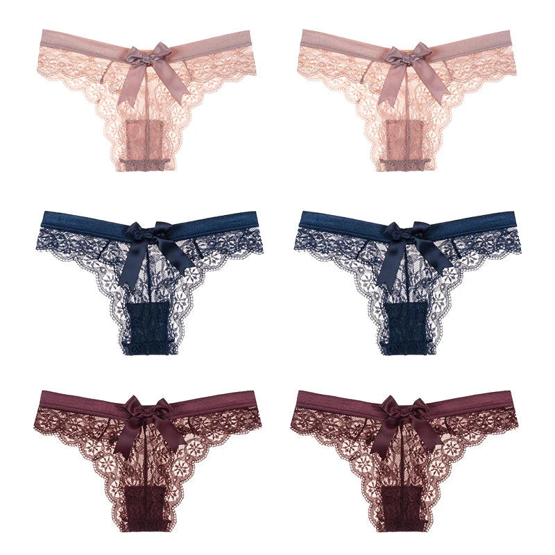 Women's 6 Pcs Spandex Low Waist Breathable Lace Pattern Panties