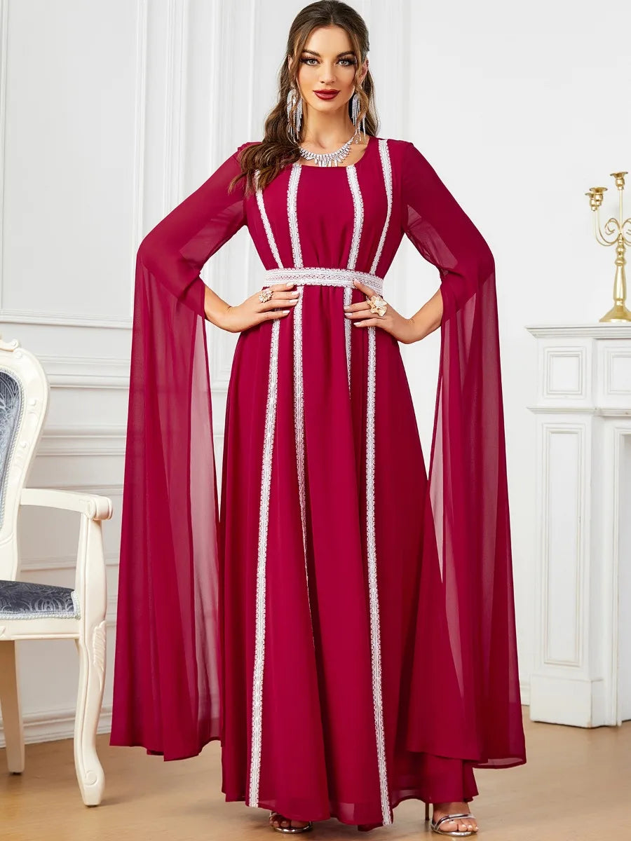 Women's Arabian Polyester Full Sleeves Solid Pattern Casual Dress