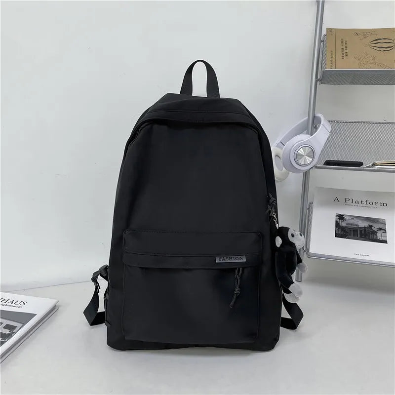 Kid's Nylon Zipper Closure Solid Pattern Trendy School Backpack