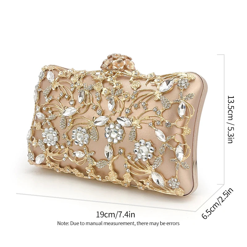 Women's Metallic Hasp Closure Rhinestone Trendy Wedding Clutch