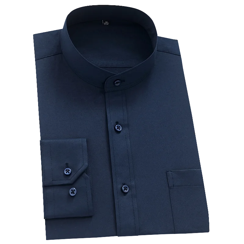 Men's Cotton Stand Collar Full Sleeve Single Breasted Formal Shirt