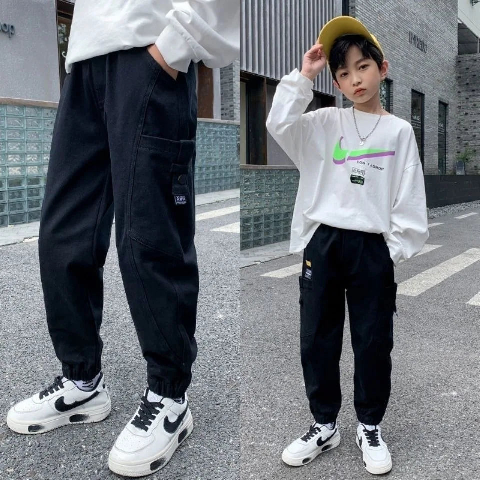 Kid's Boy Cotton Mid Waist Elastic Closure Casual Wear Trousers