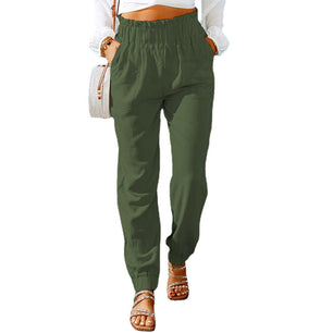 Women's Cotton Button Fly Closure Full Length Plain Pattern Pant