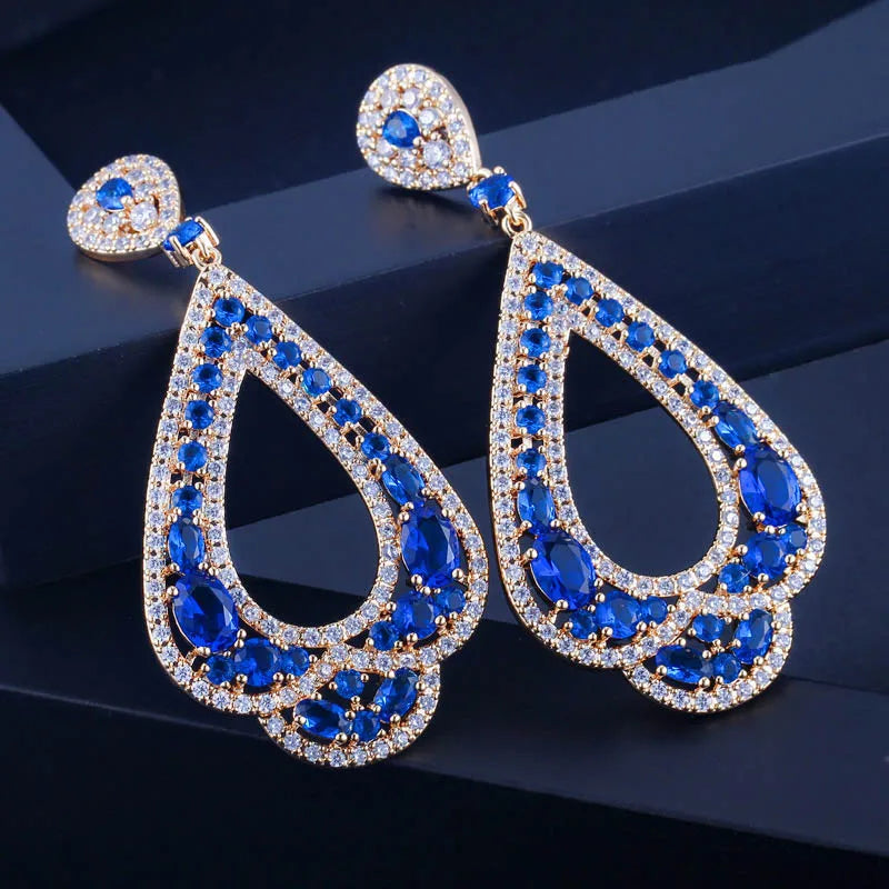 Women's Copper Cubic Zirconia Trendy Bridal Wedding Drop Earrings