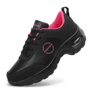 Women's Leather Round Toe Lace-up Closure Sports Wear Sneakers