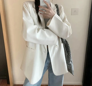 Women's Cotton Notched Long Sleeves Double Breasted Blazer