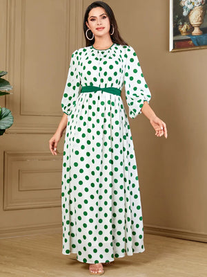 Women's Arabian Polyester Full Sleeves Dotted Pattern Dress