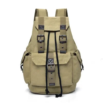 Men's Canvas Pin Buckle Closure Solid Pattern Casual Backpack