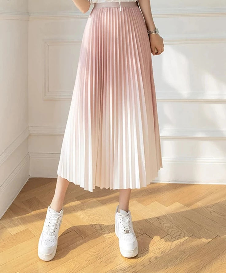 Women's Polyester High Waist Pleated Pattern Casual Wear Skirts