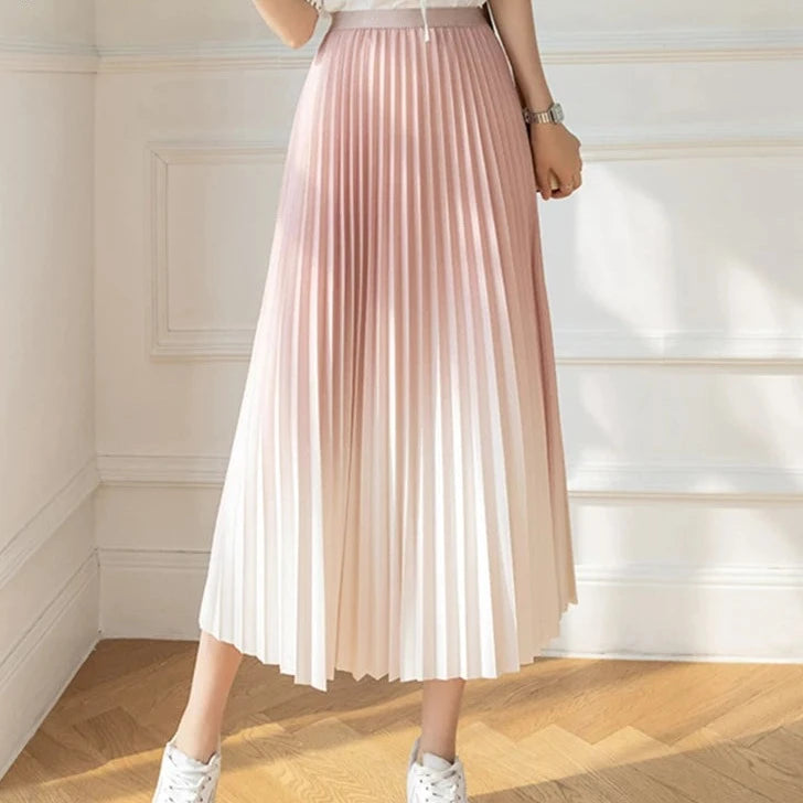 Women's Polyester Elastic Waist Pleated Pattern Casual Wear Skirt