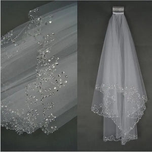 Women's Polyester Bead Edge Two-Layer Trendy Bridal Wedding Veils