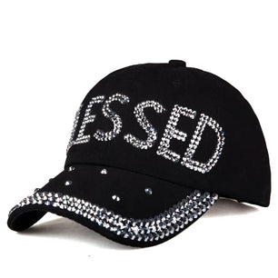 Women's Cotton Adjustable Strap Casual Wear Rhinestone Caps