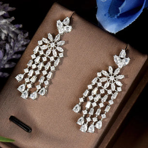 Women's Copper Cubic Zirconia Bridal Wedding Trendy Drop Earrings