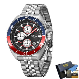 Men's Stainless Steel Push Button Hidden Clasp Waterproof Watches