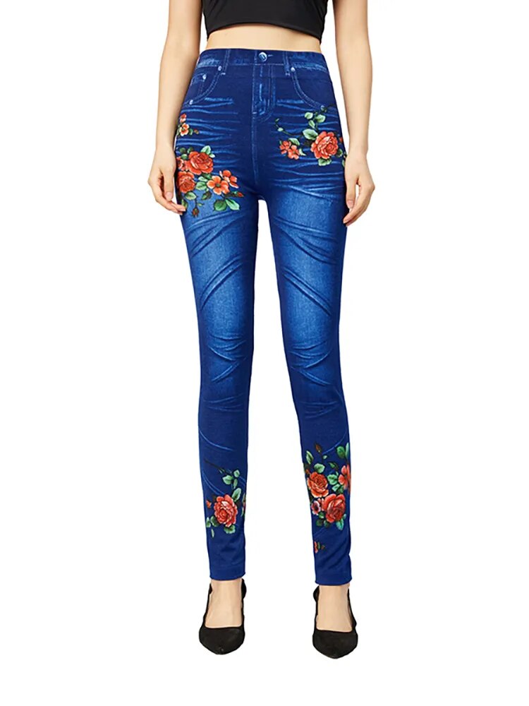 Women's Polyester High Waist Floral Pattern Casual Wear Leggings