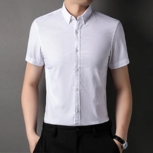 Men's Cotton Turn-Down Collar Short Sleeves Single Breasted Shirt