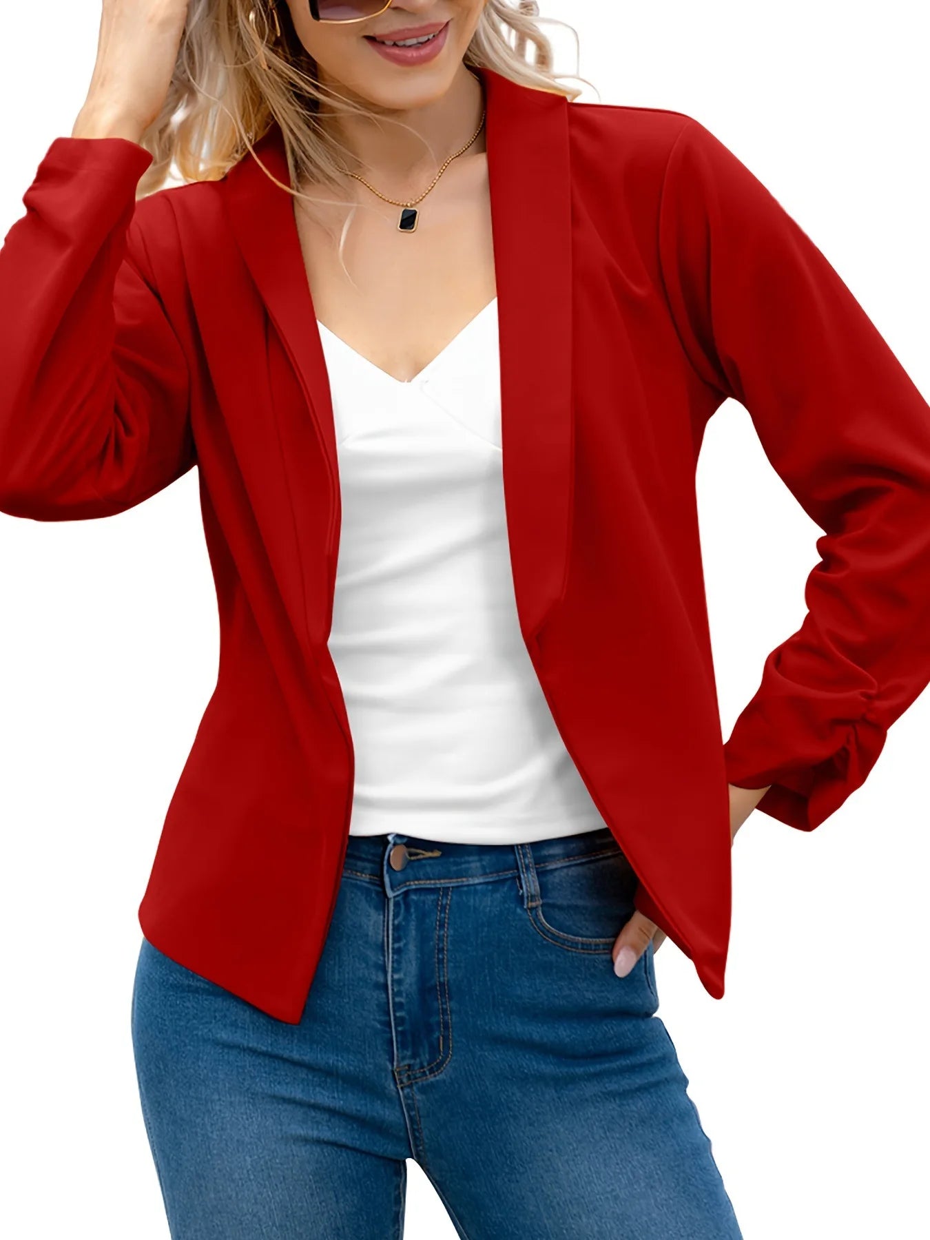 Women's Cotton Notched Collar Long Sleeves Casual Wear Blazers