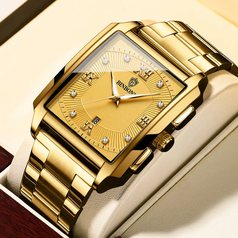 Men's Stainless Steel Folding Clasp Square Shaped Quartz Watches