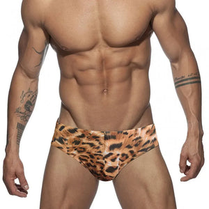 Men's Polyester Drawstring Closure Leopard Boxer Swimwear Shorts