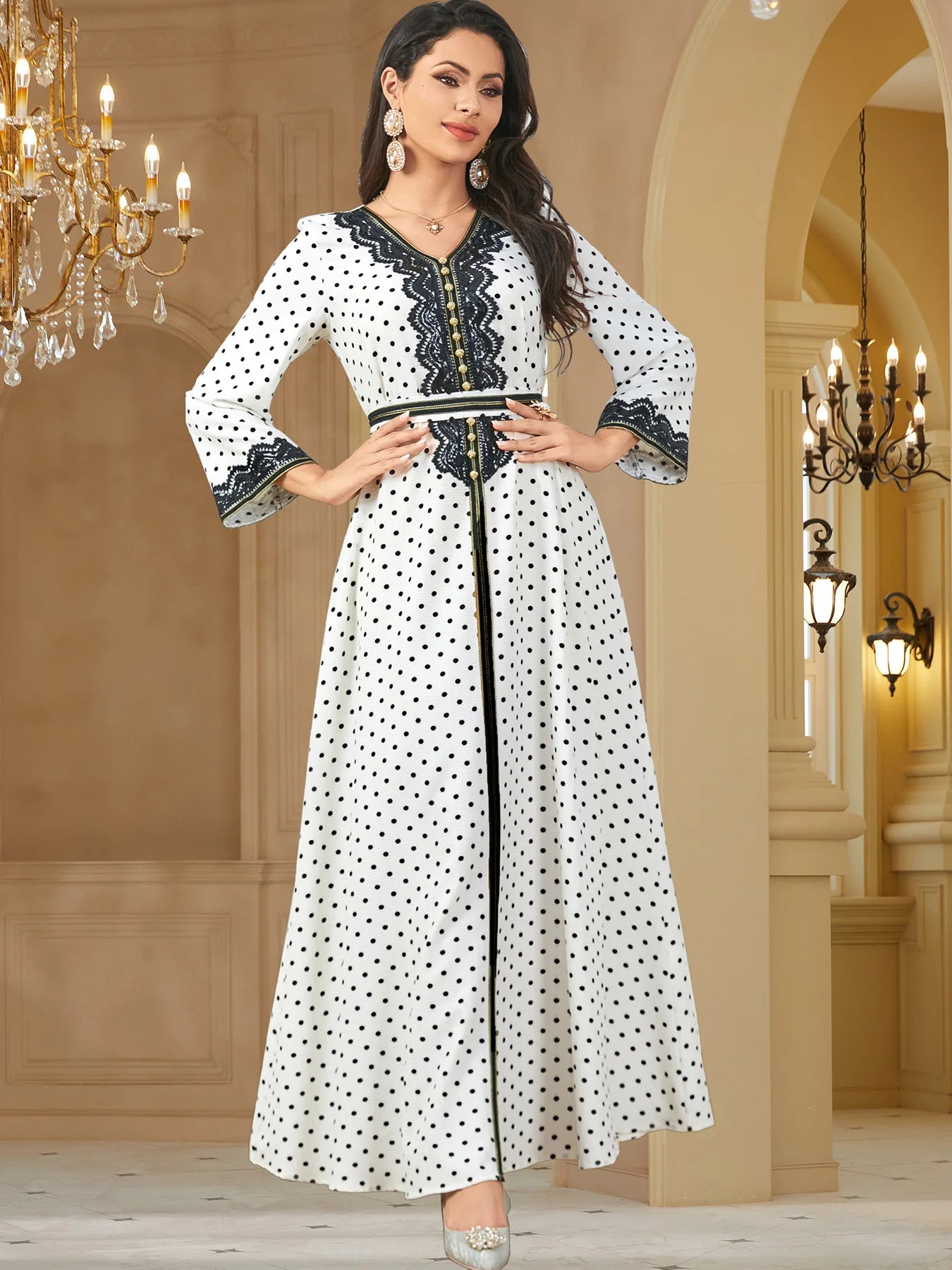 Women's Arabian Polyester Full Sleeves Embroidered Casual Dress