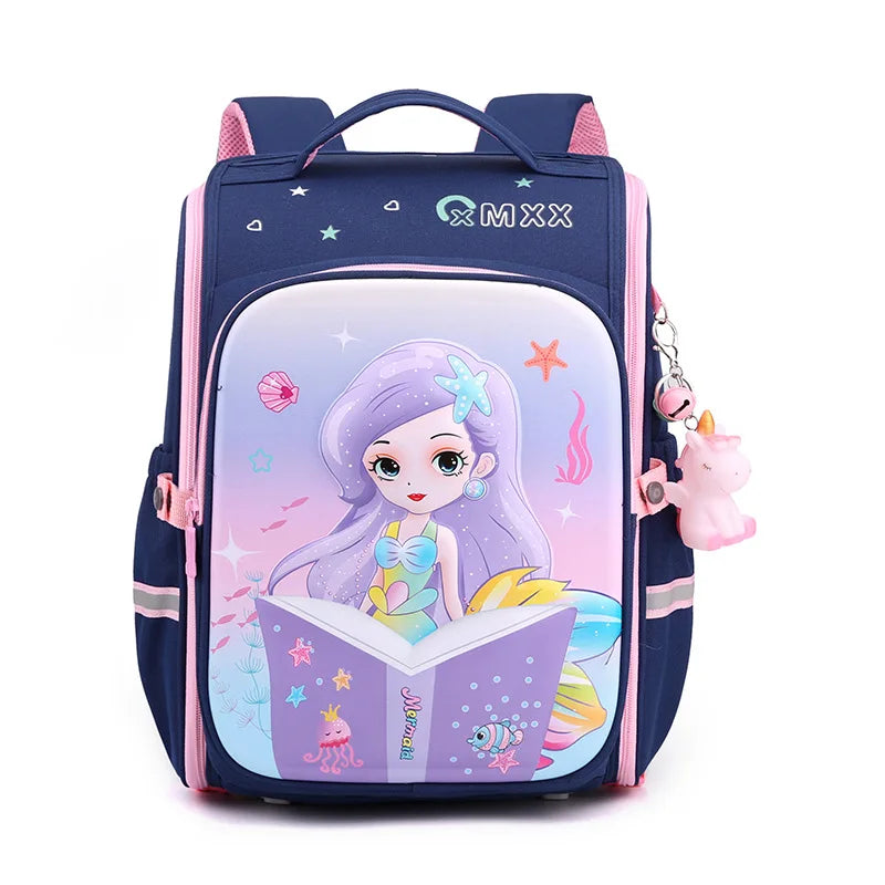 Kid's Girl Nylon Zipper Closure Mermaid Pattern School Backpack