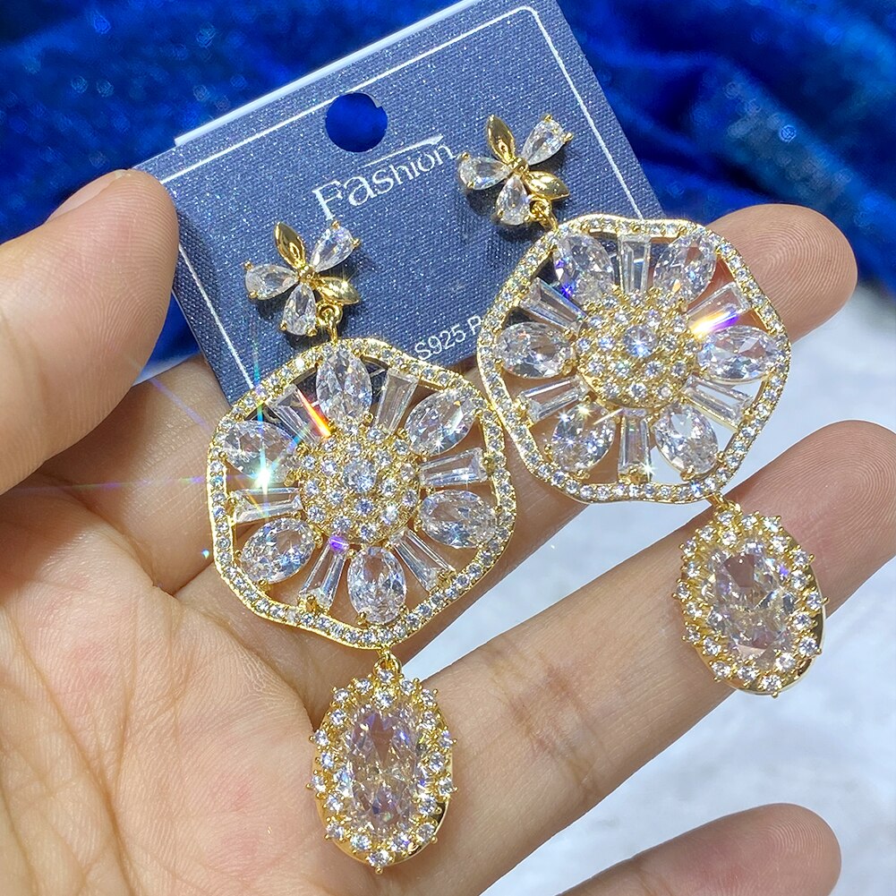 Women's Copper Cubic Zirconia Round Classic Drop Wedding Earrings