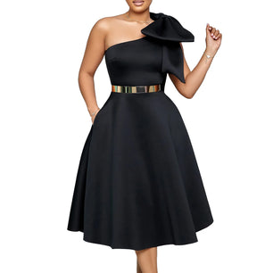 Women's Polyester One-Shoulder Solid Pattern Party Wear Dress