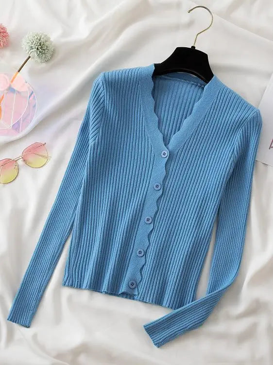 Women's Acrylic V-Neck Long Sleeves Knitted Casual Sweaters