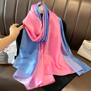 Women's Silk Neck Wrap Gradient Pattern Trendy Beach Scarves