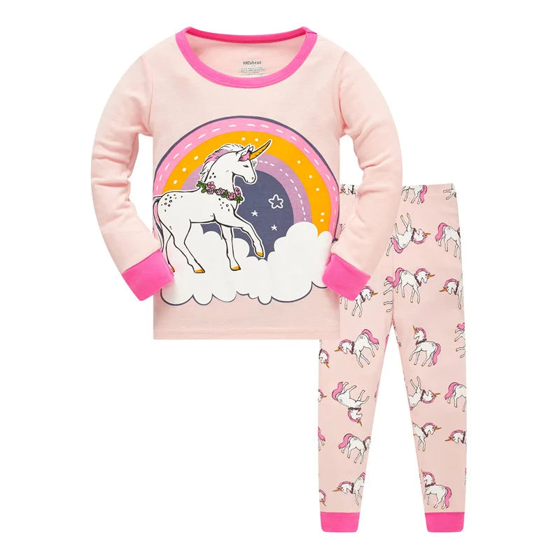 Kid's Girl Spandex O-Neck Long Sleeve Trendy Sleepwear Pajama Set