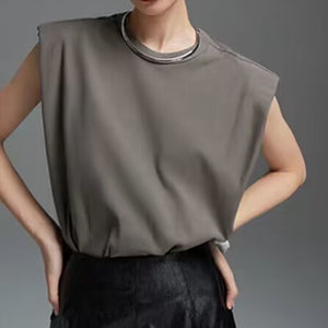Women's O-Neck Polyester Sleeveless Solid Pattern Elegant Tops
