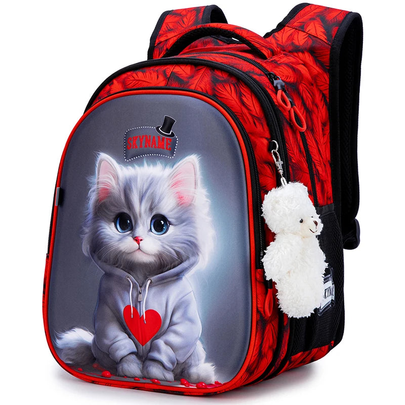 Kid's Girl Nylon Zipper Closure Animal Pattern School Backpack