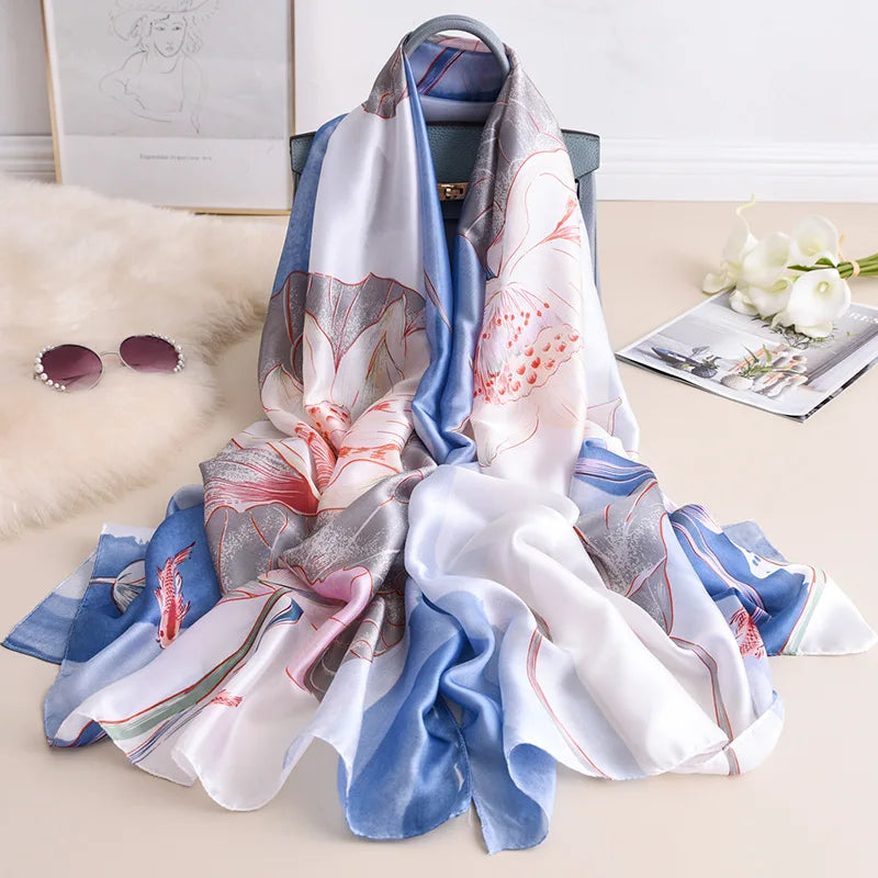 Women's Silk Neck Wrap Floral Pattern Trendy Beach Scarves