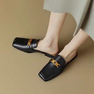 Women's Genuine Leather Square Toe Slip-On Closure Trendy Shoes