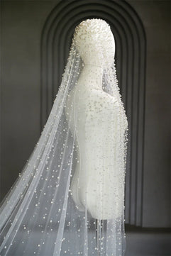 Women's Polyester Bead Edge One-Layer Cathedral Wedding Veils