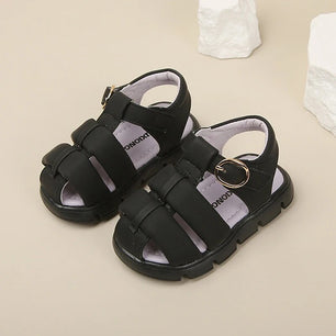 Baby's Microfiber Round Toe Solid Hook Loop Closure Sandals