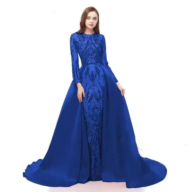 Women's Polyester O-Neck Full Sleeves Mermaid Bridal Wedding Dress